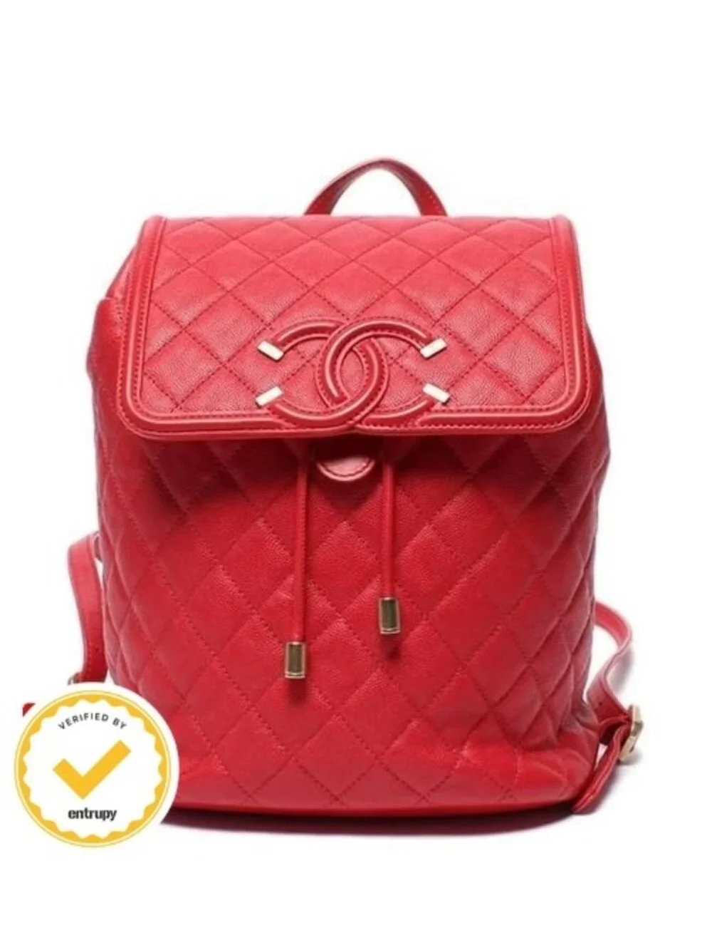 Chanel Backpack CC Filigree Caviar Leather Gold Quilted